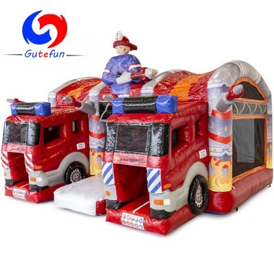 GUTEFUN 2020 NEW Multi play largest firetruck inflatable bouncy castle for sale