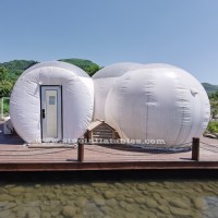 Outdoor resort glamping 3 rooms clear top inflatable lodge bubble hotel with silent blower from China Inflatable factory