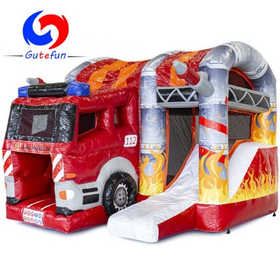 GUTEFUN HOT sale 4.7m*4m*3.5m Multi play firetruck inflatable bouncy castle for kids party events